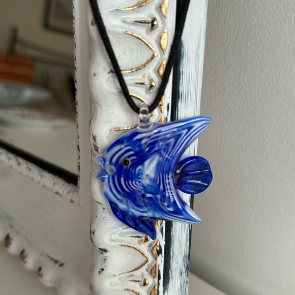 Cobalt Blue Glass Fish Pendant Necklace - Picture 2 of 7
